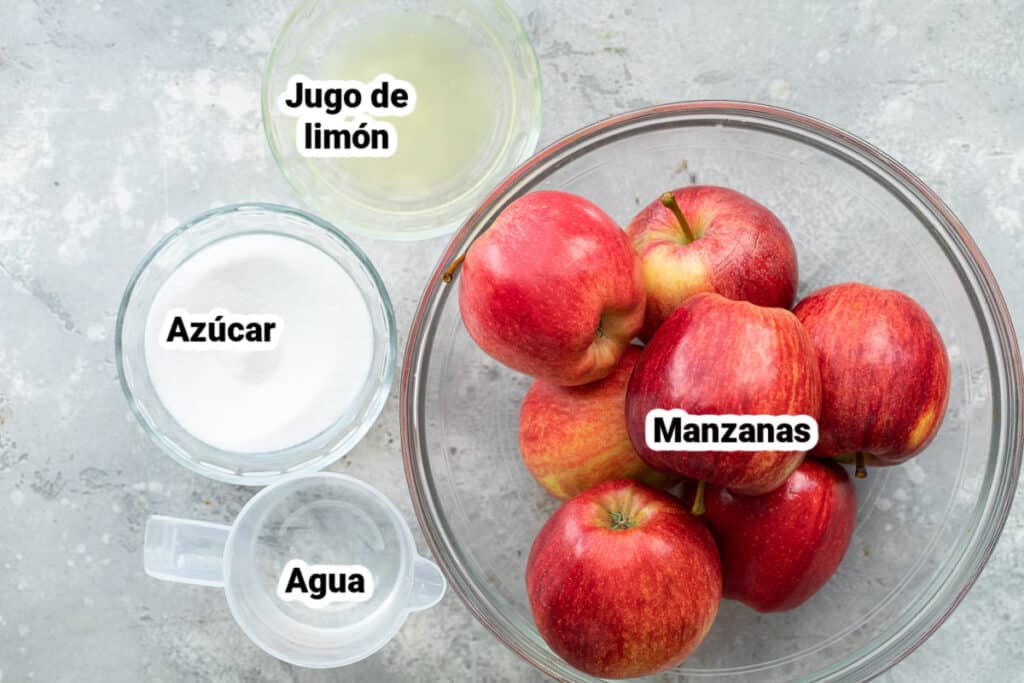 Ingredientes de la receta de puré de manzana con nombres.