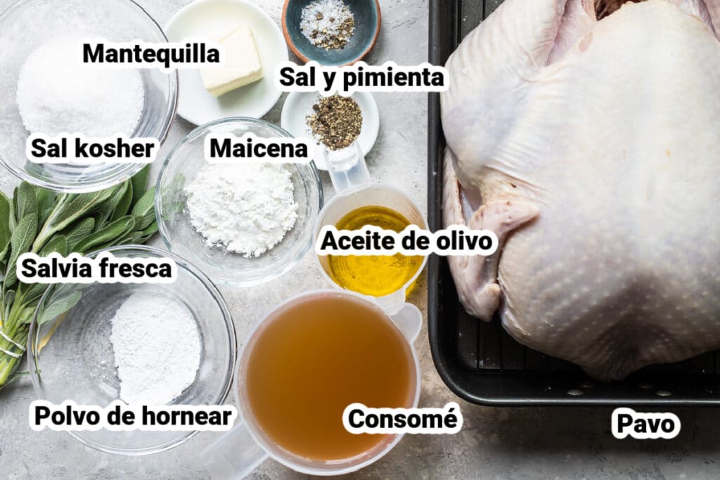 Ingredientes para pavo al horno con etiquetas