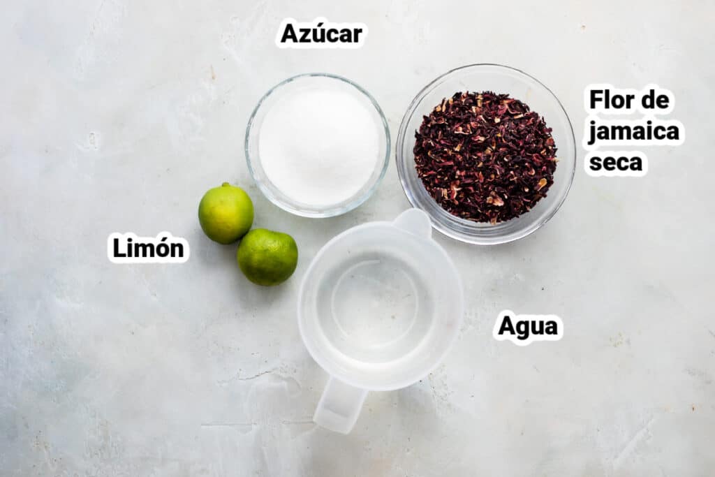 Ingredientes para hacer agua de jamaica