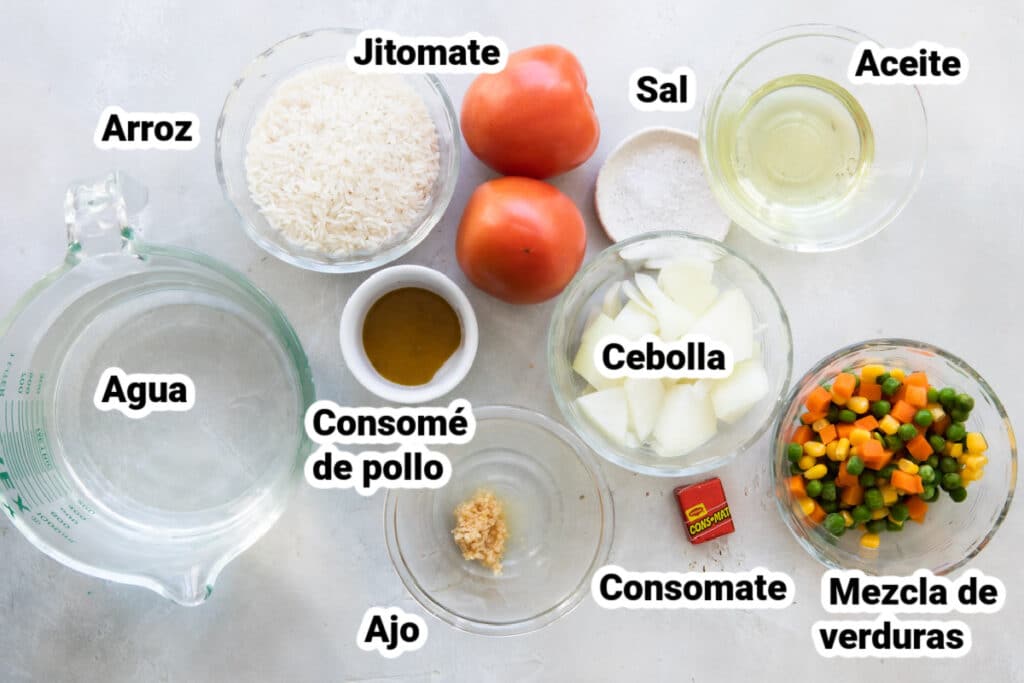 Ingredientes para arroz a la española