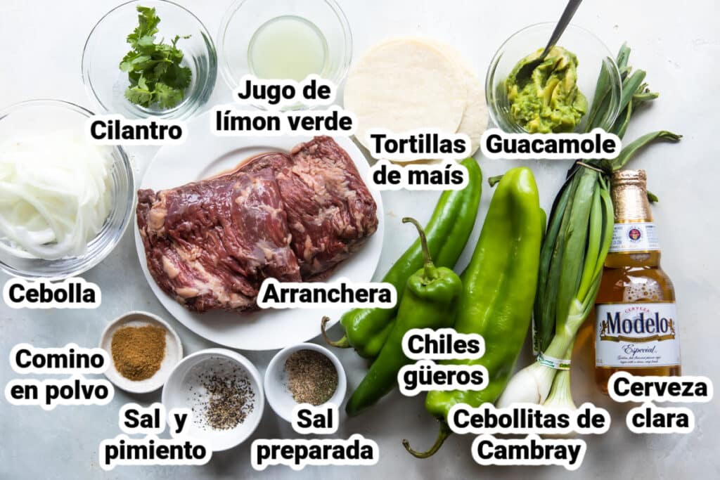 ingredientes para hace Carne Asada