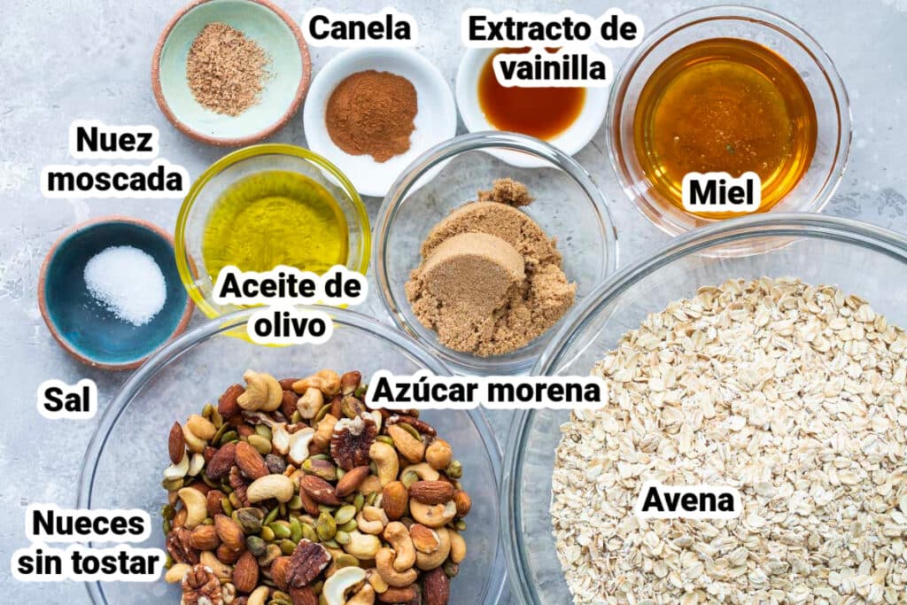 Ingredientes para hacer granola casera