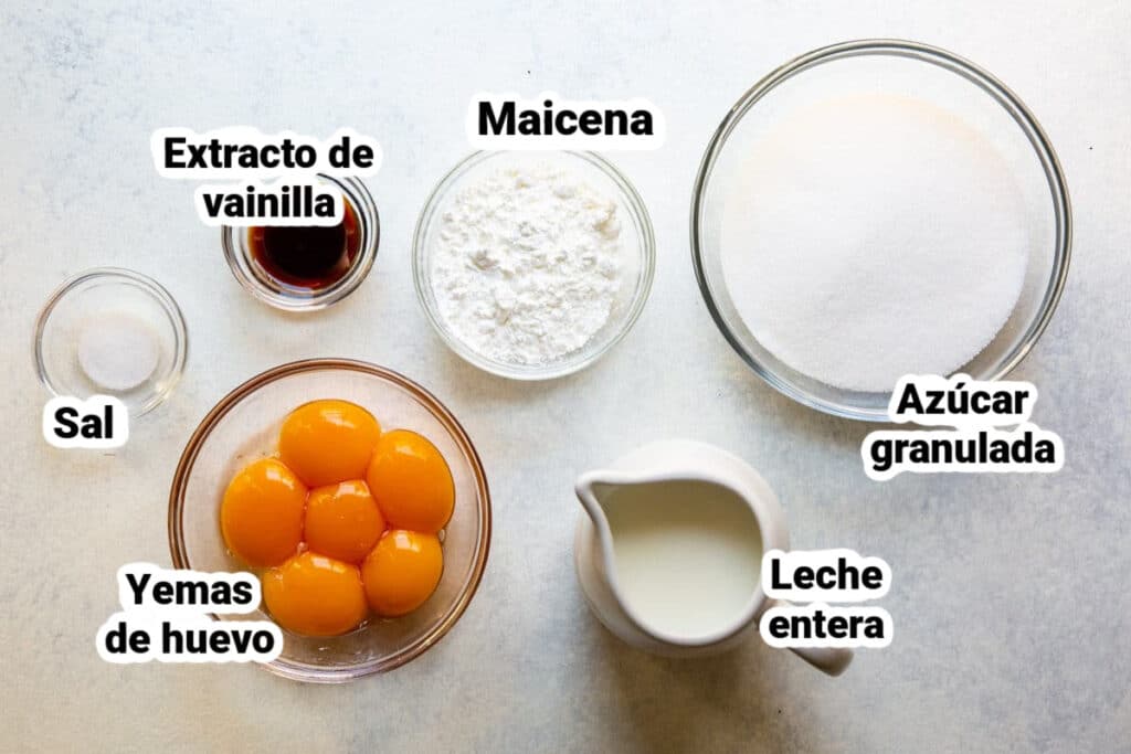 Ingredientes para hacer crema pastelera.