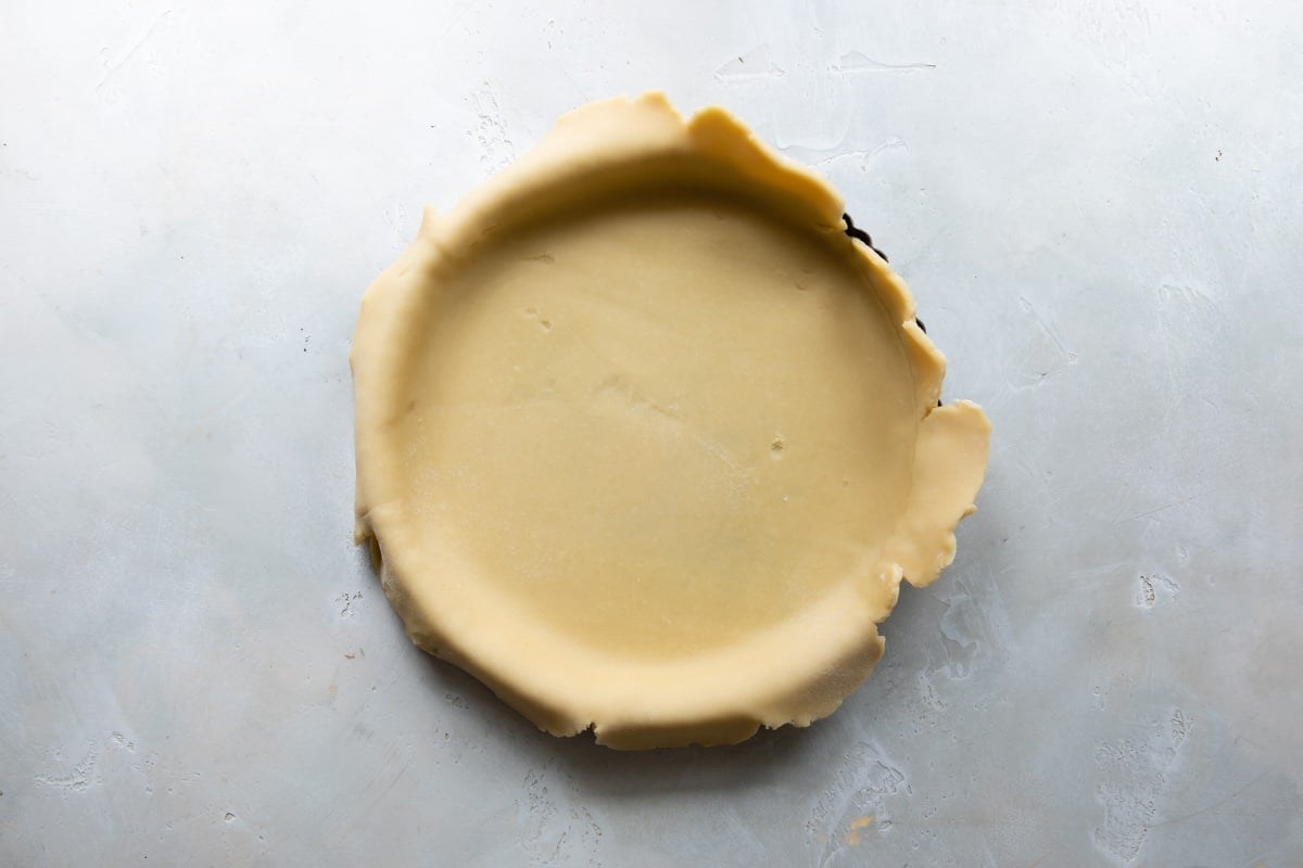 Pasta cruda colocada sobre el molde redondo